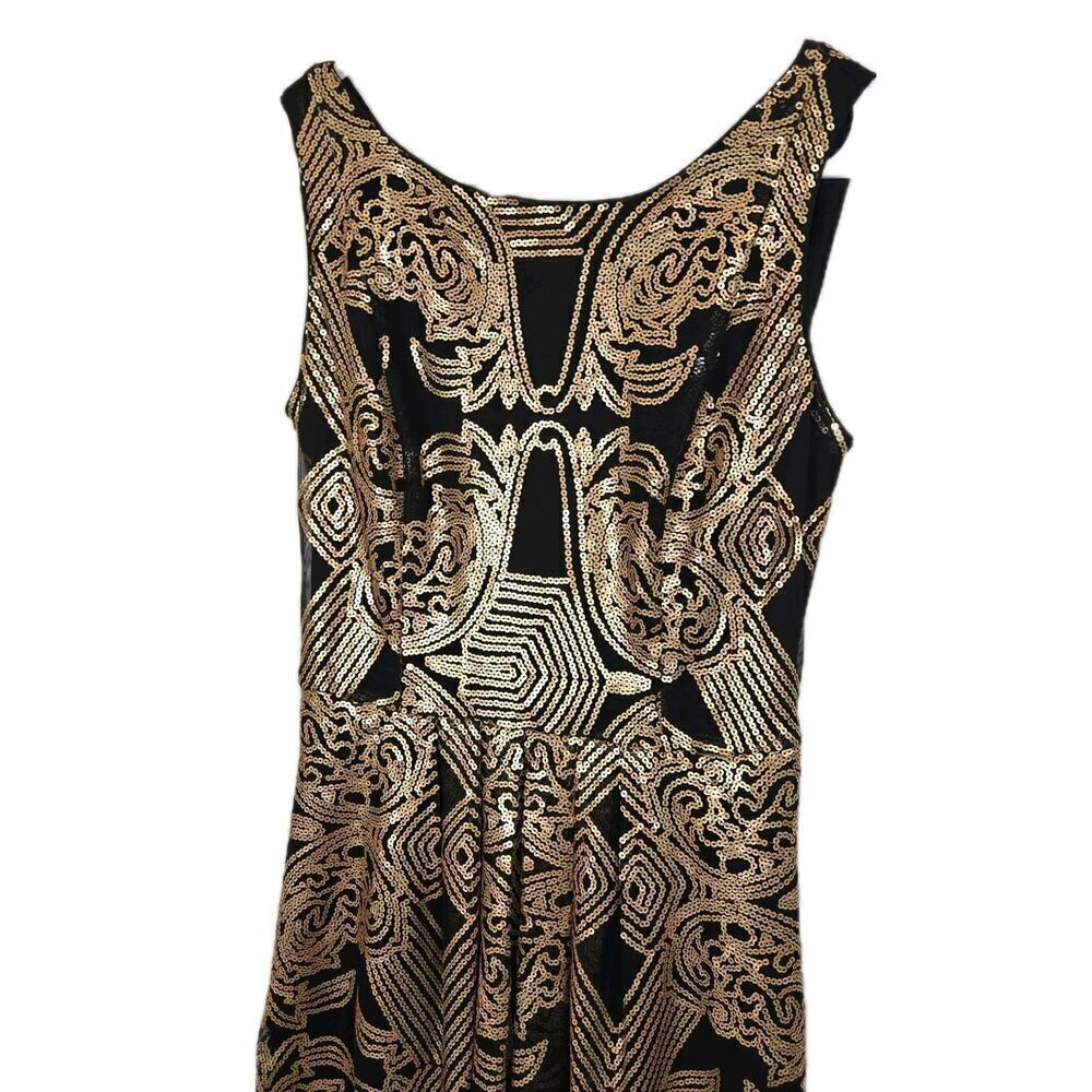 Eva Mendes NY & Co Gold Black Cocktail Dress Size 0 Sequin Art Deco Gatsby Glam